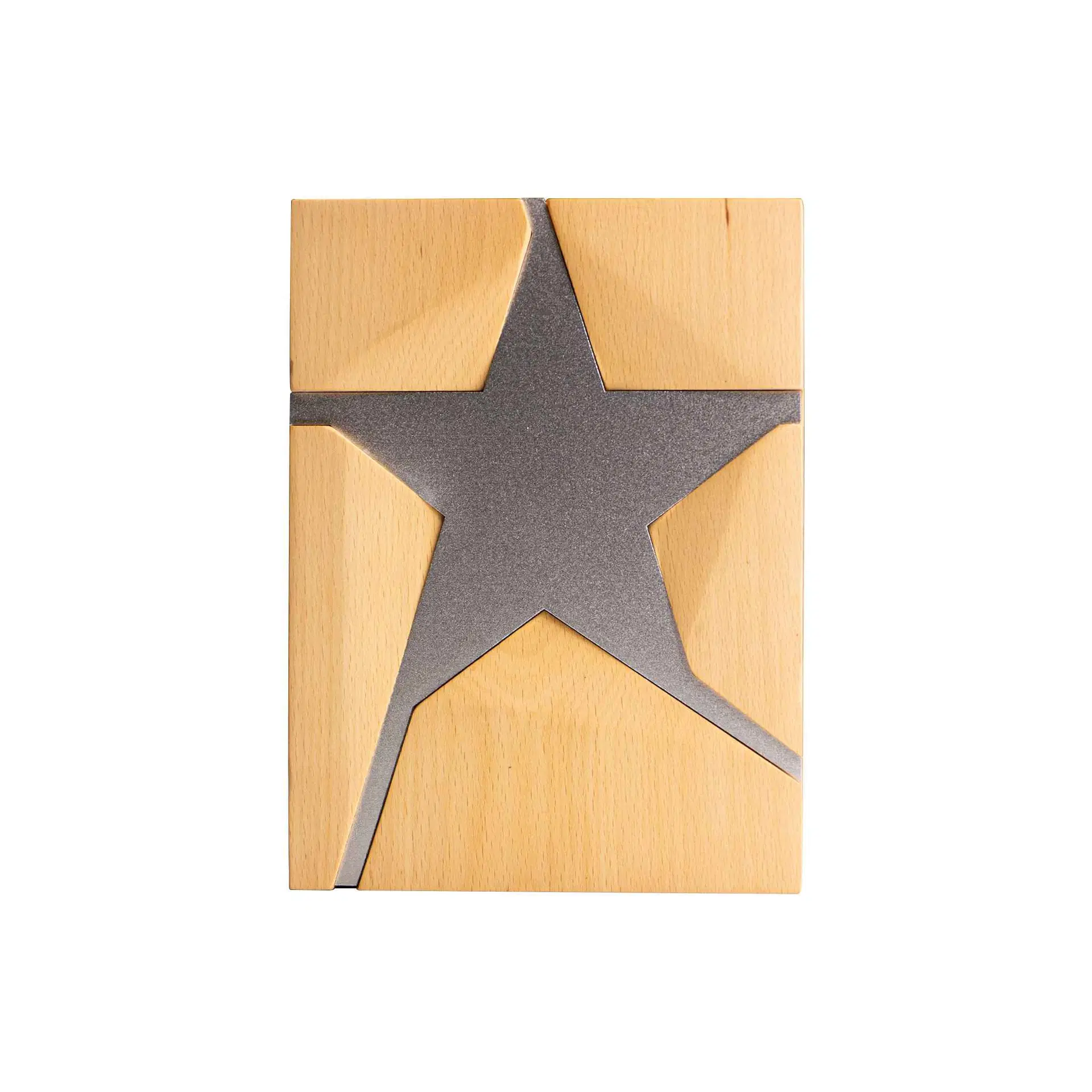 Wooden Trophy With Metal Star Silver
