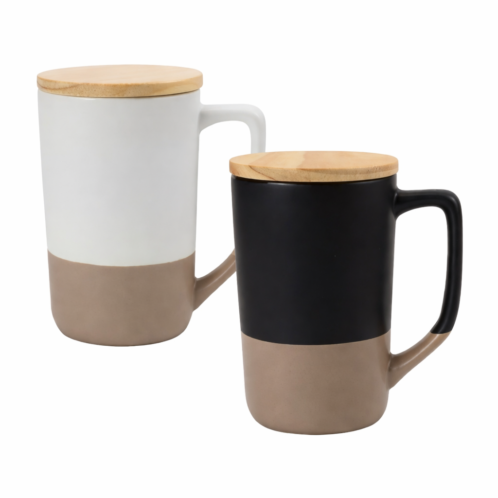 Ceramic mug two toned with bamboo lid