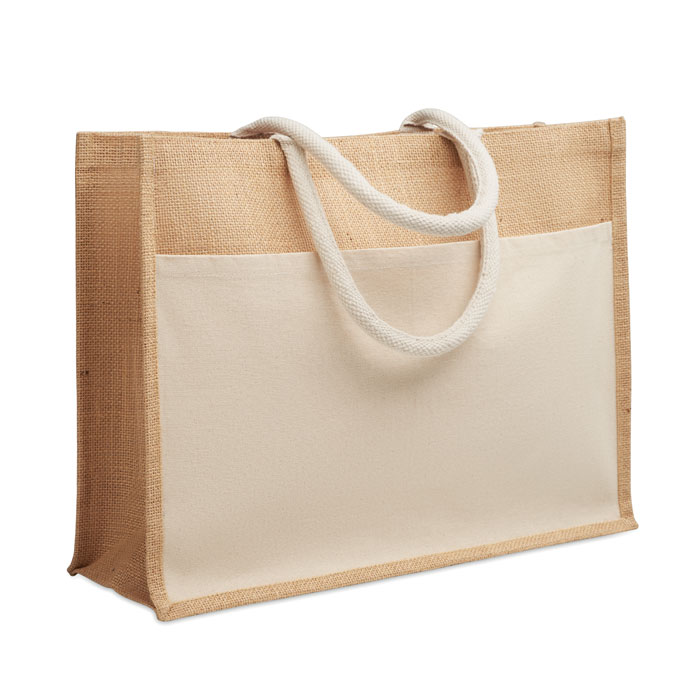 Jute shopping bag with canvas pocket