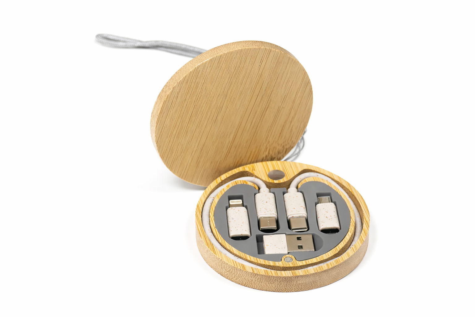 Bamboo Charging cable set Round