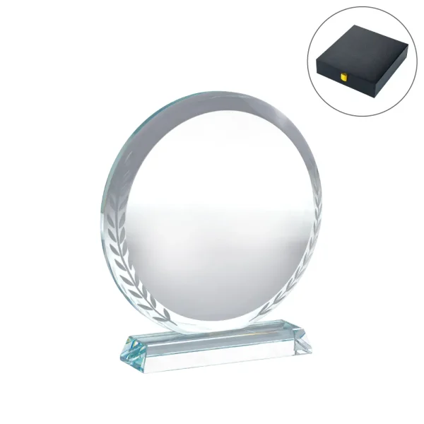 Round Clear Crystal Awards with Engraved Leaves
