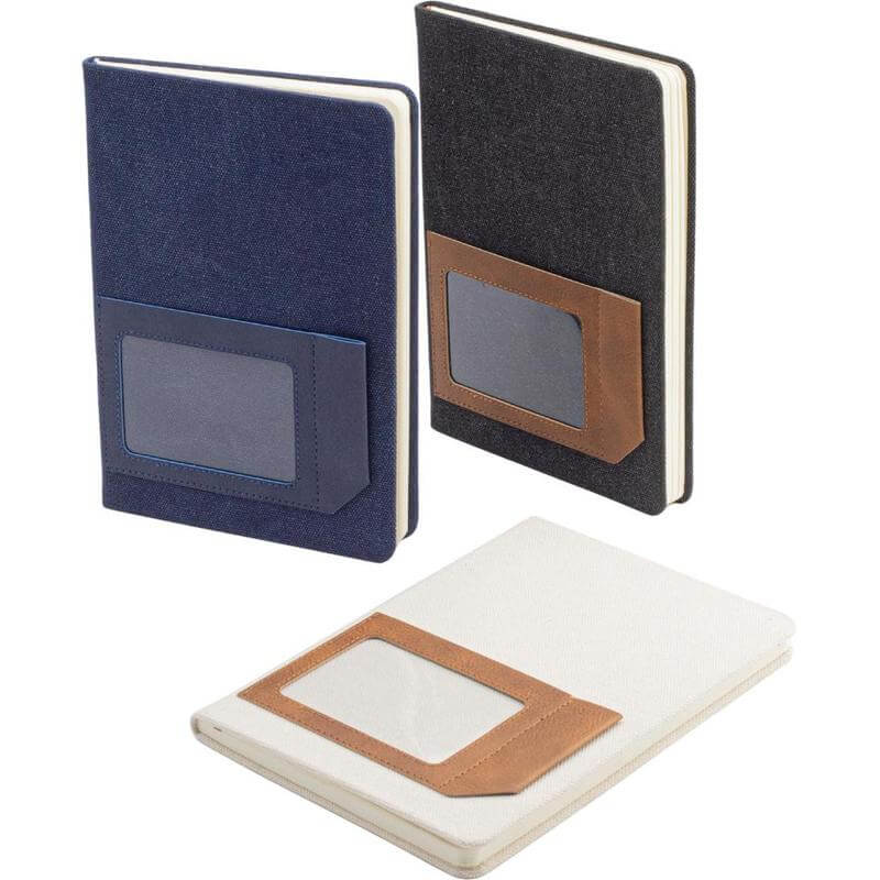 Recycled Canvas A5 hard cover notebook with PU pocket